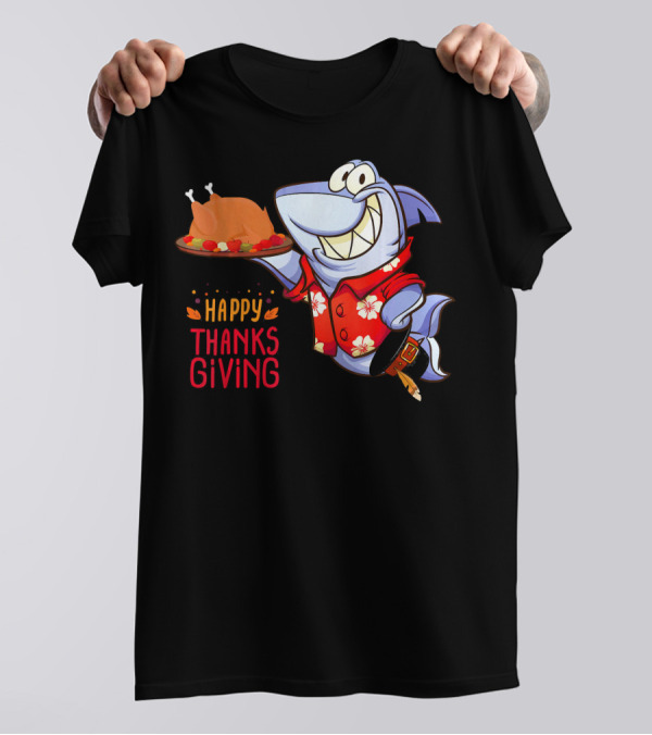 Happy Thanksgiving Funny Shark Turkey Dinner T-Shirt