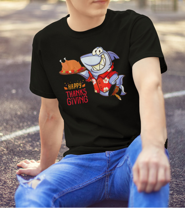Happy Thanksgiving Funny Shark Turkey Dinner T-Shirt
