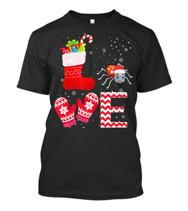 Funny Christmas Tarantula Lover Stocking Mittens Snowflakes T-Shirt