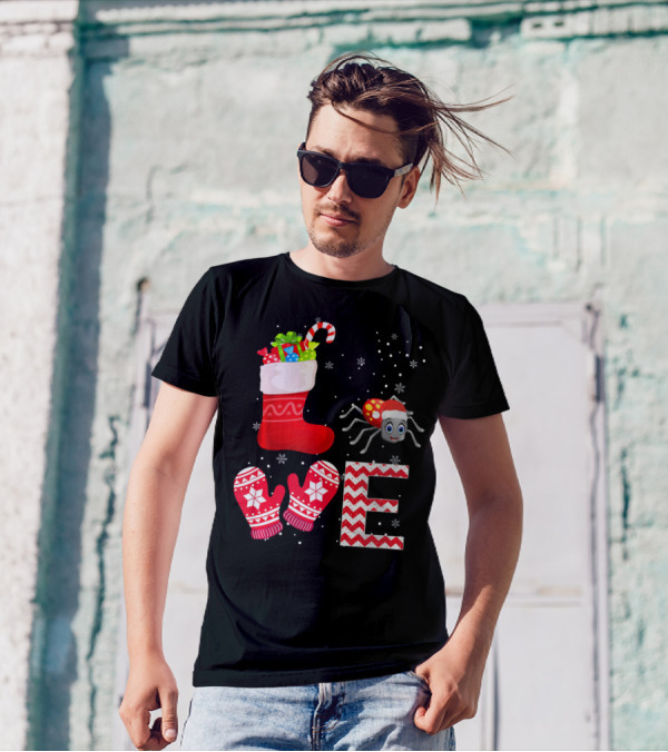 Funny Christmas Tarantula Lover Stocking Mittens Snowflakes T-Shirt