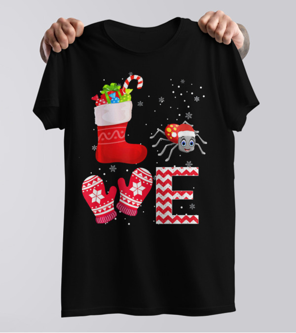Funny Christmas Tarantula Lover Stocking Mittens Snowflakes T-Shirt