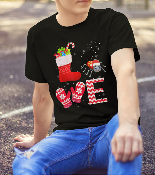 Funny Christmas Tarantula Lover Stocking Mittens Snowflakes T-Shirt