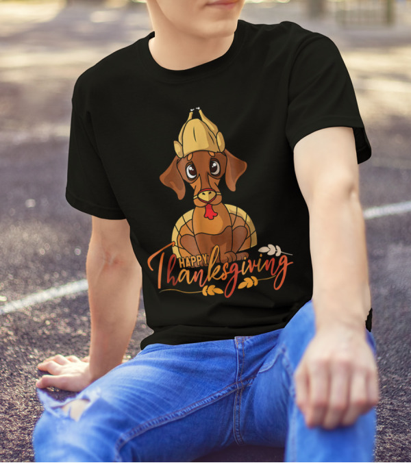 Happy Thanksgiving Dachshund Turkey Dog With Cartoon T-Shirt