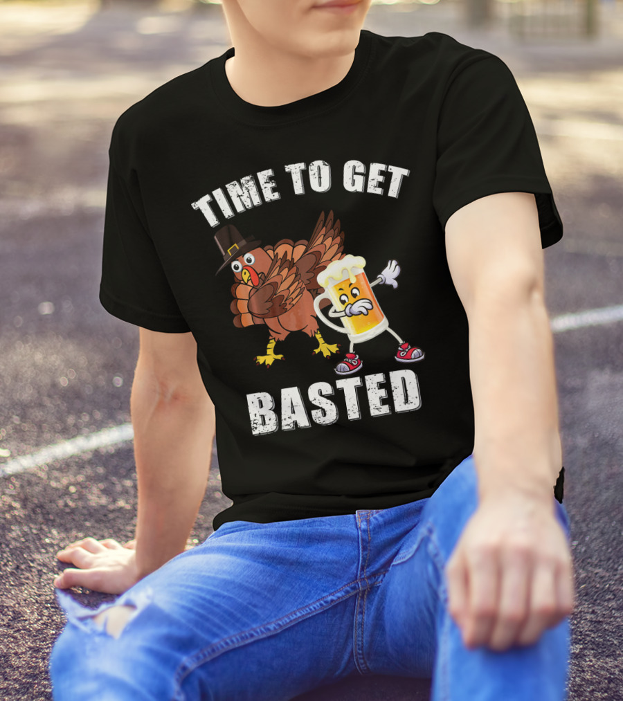 Time To Get Basted Funny Turkey Beer T-Shirt