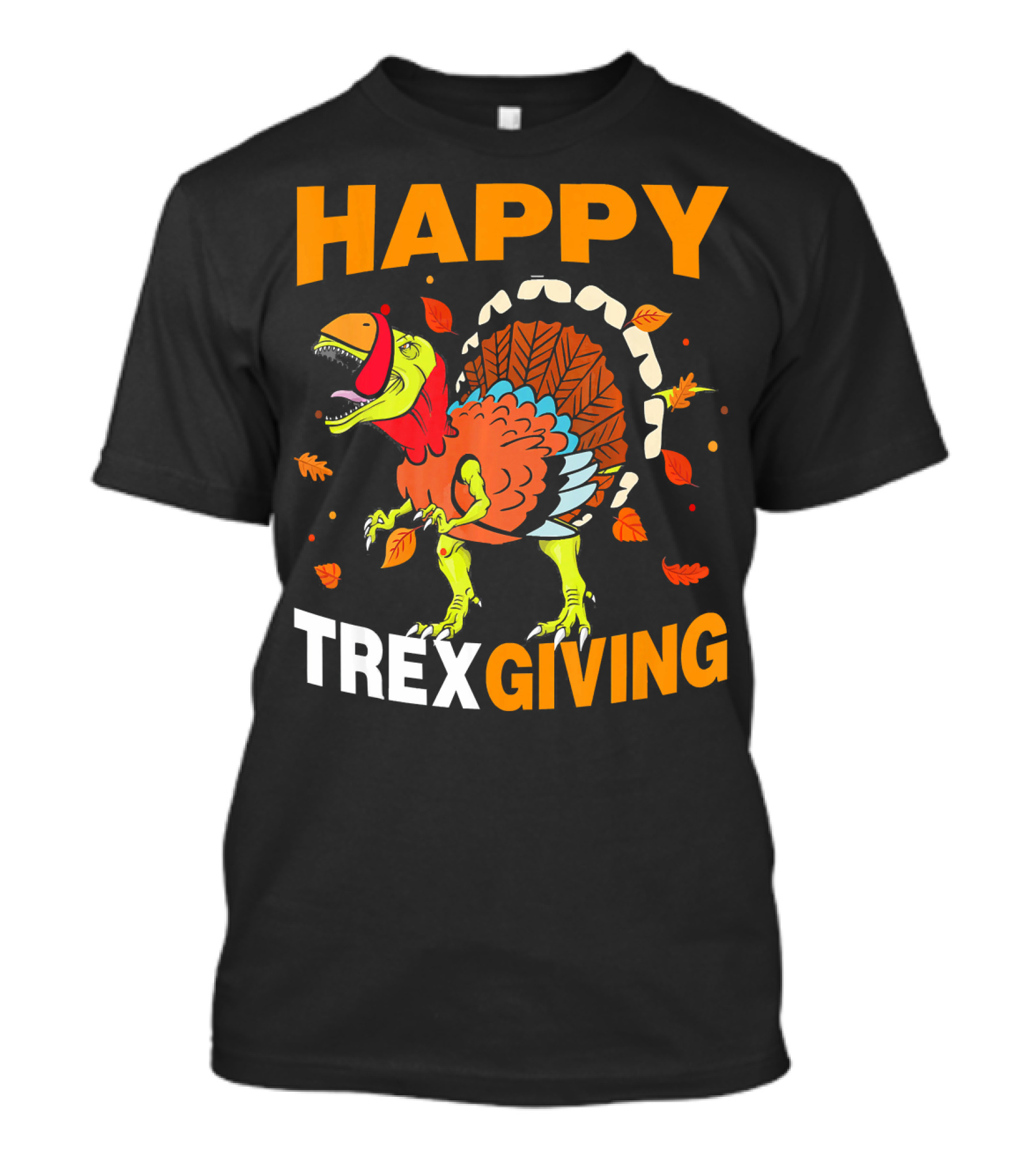 HAPPY TREXGIVING Dinosaur Thanksgiving Turkey Leaves T-Shirt