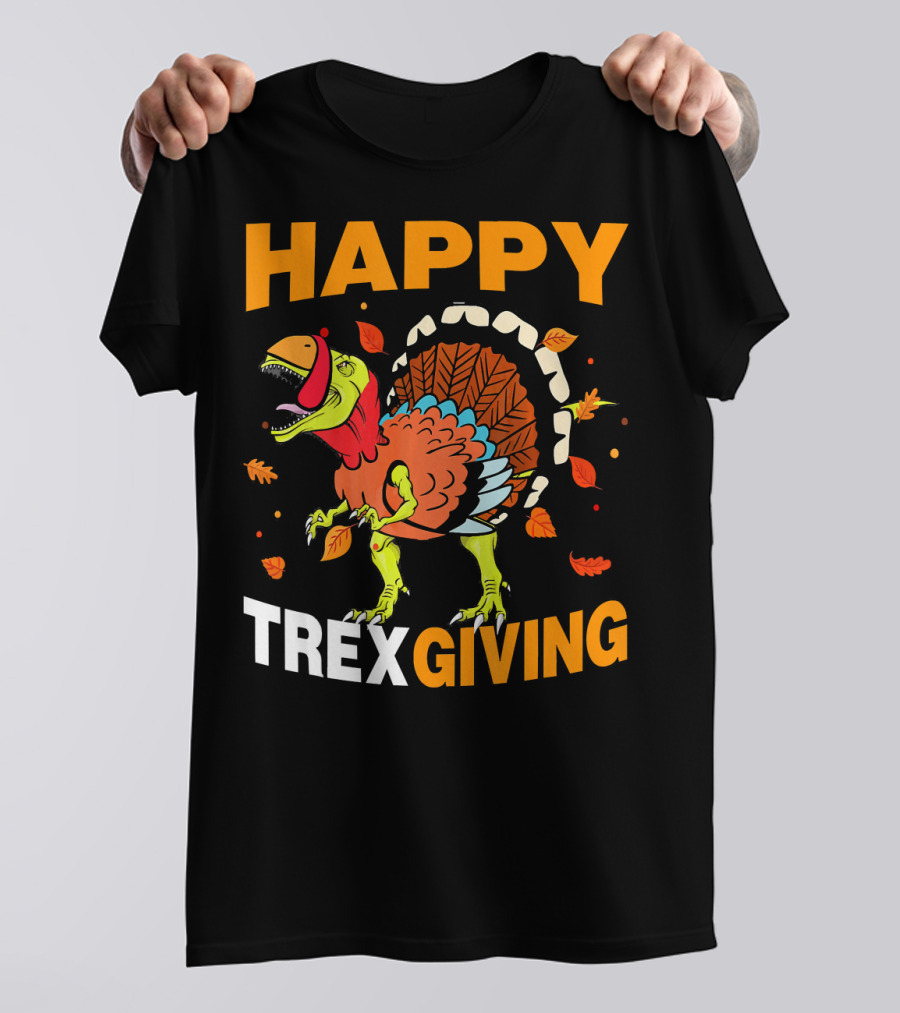 HAPPY TREXGIVING Dinosaur Thanksgiving Turkey Leaves T-Shirt