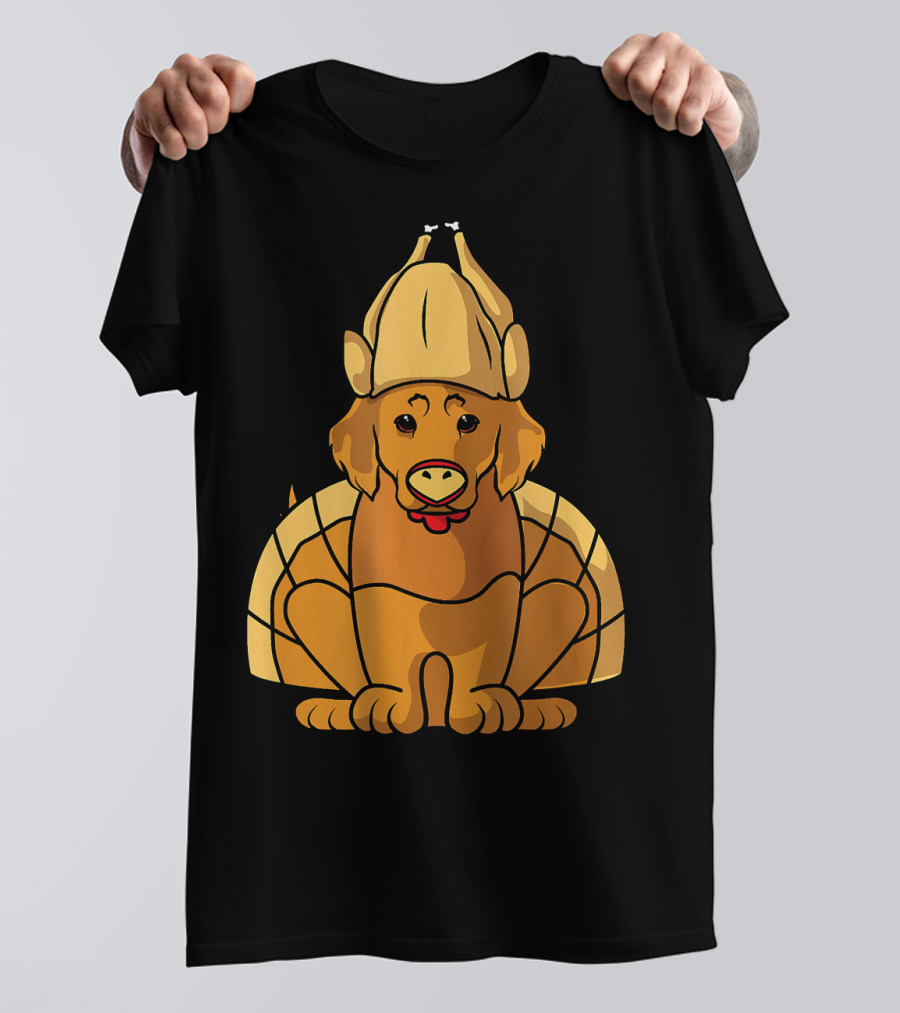 Golden Retriever With Thanksgiving Turkey Hat T-Shirt