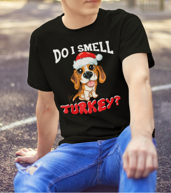 Do I Smell Turkey Cute Beagle Dog In Santa Hat T-Shirt