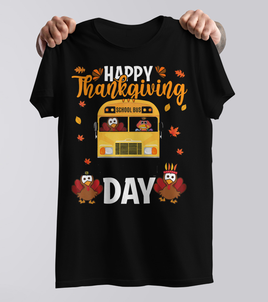 Happy Thanksgiving Day Funny School Bus Turkey T-Shirt
