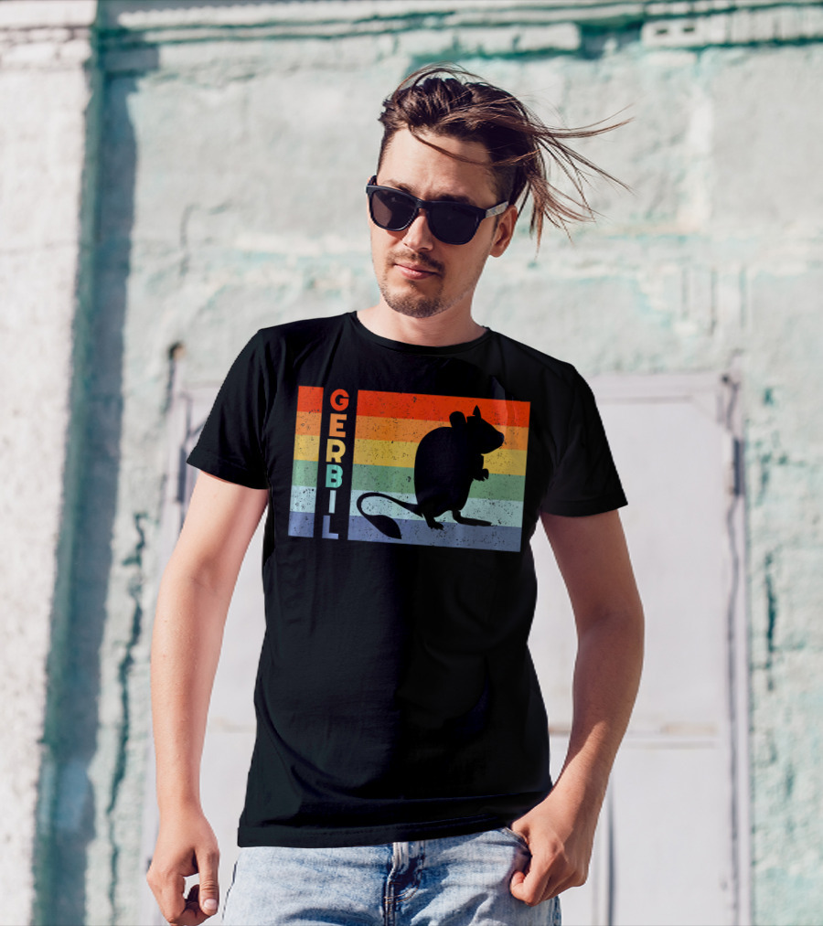 Gerbil Gerbil Vintage Retro Rainbow Stripes T-Shirt