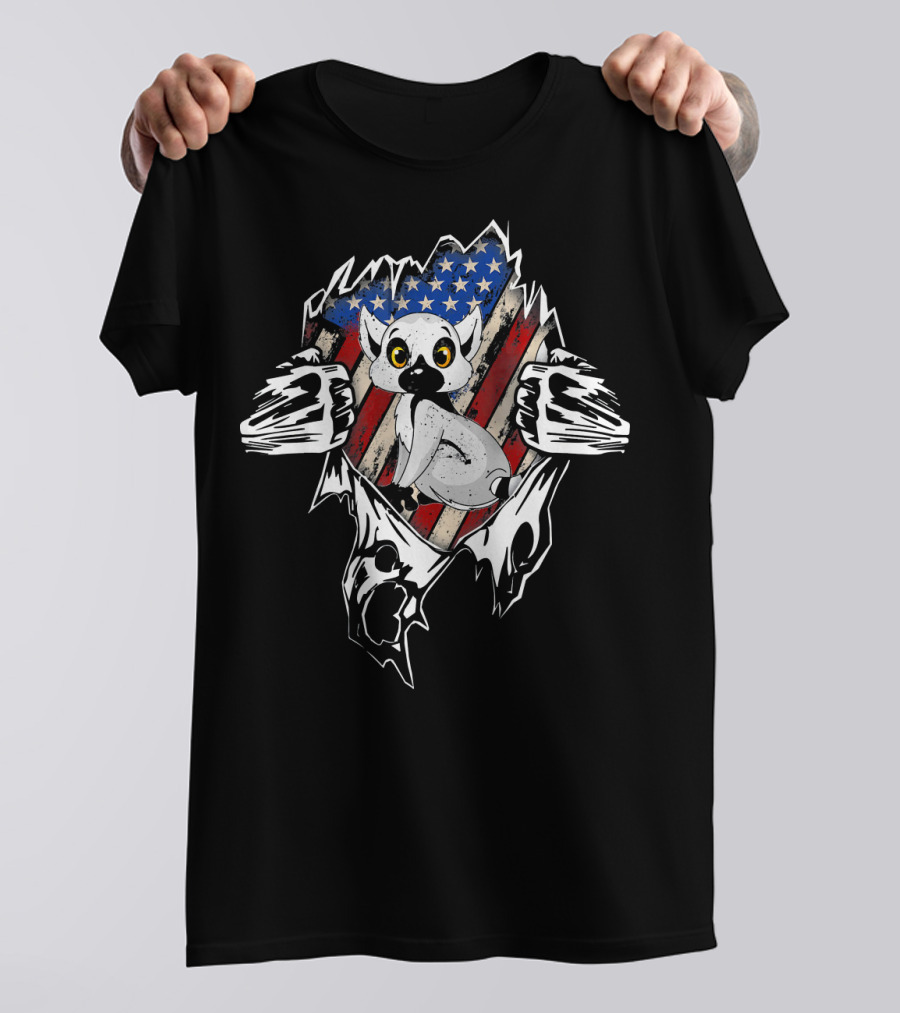 Funny Lemur Vintage American Flag T-Shirt
