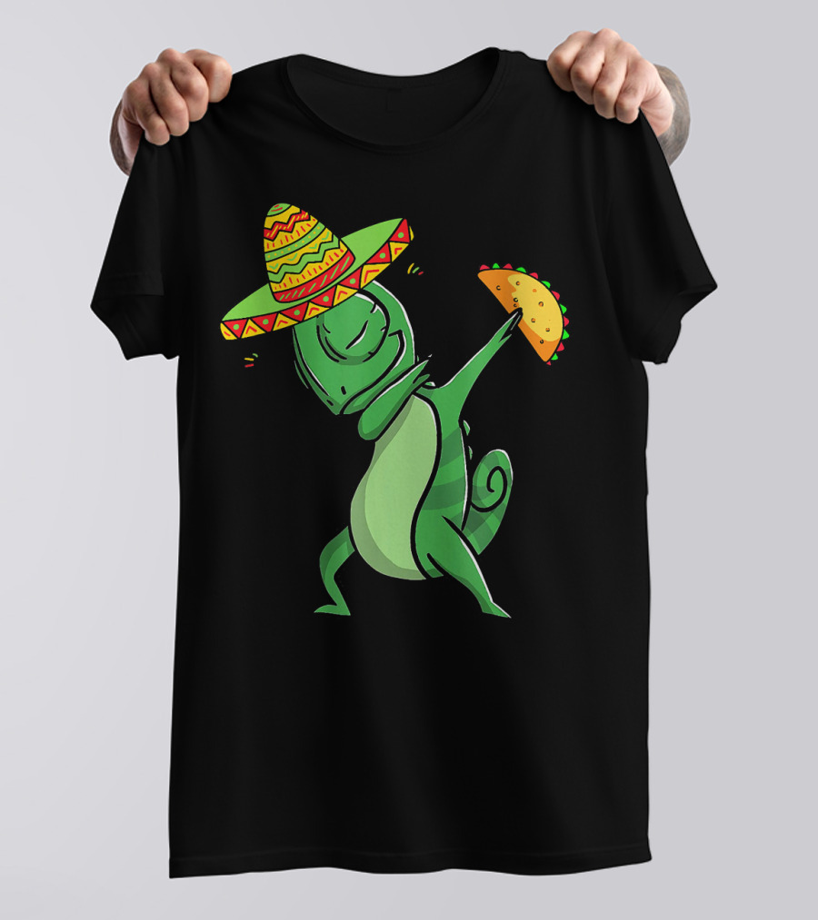 Funny Chameleon Dabbing Taco Cinco De Mayo Sombrero T-Shirt
