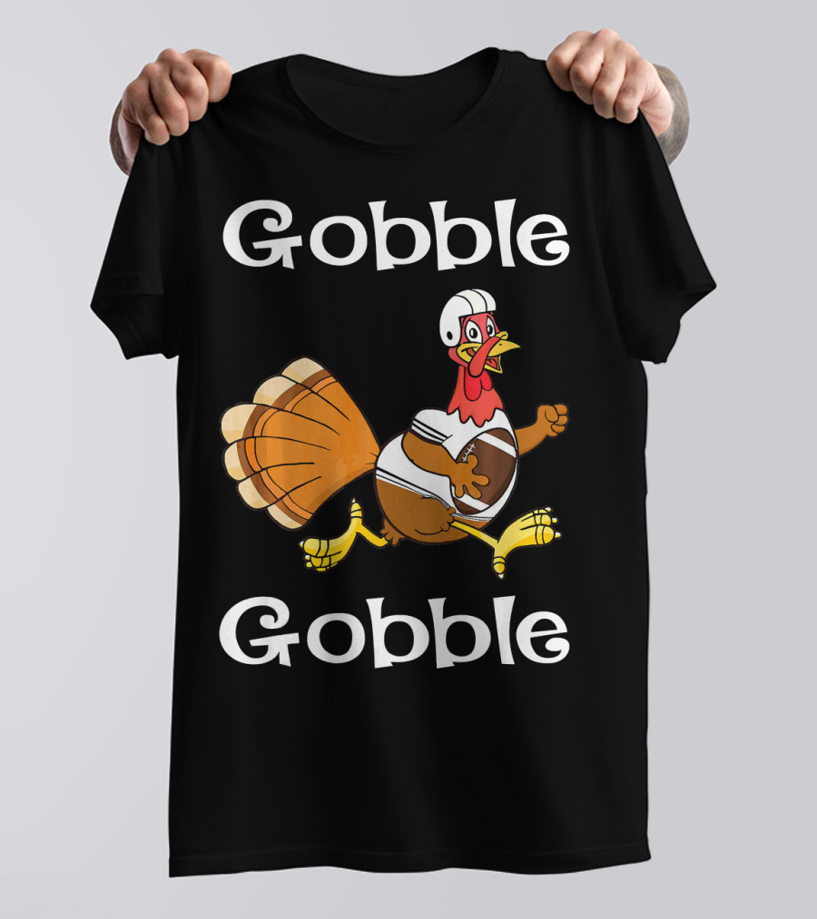 Gobble Gobble Turkey In Football Helmet Running Football T-Shirt