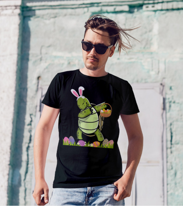 Funny Tortoise Dabbing With Easter Eggs And Bunny Ears T-Shirt
