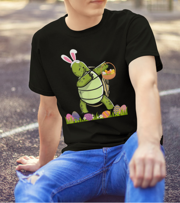 Funny Tortoise Dabbing With Easter Eggs And Bunny Ears T-Shirt