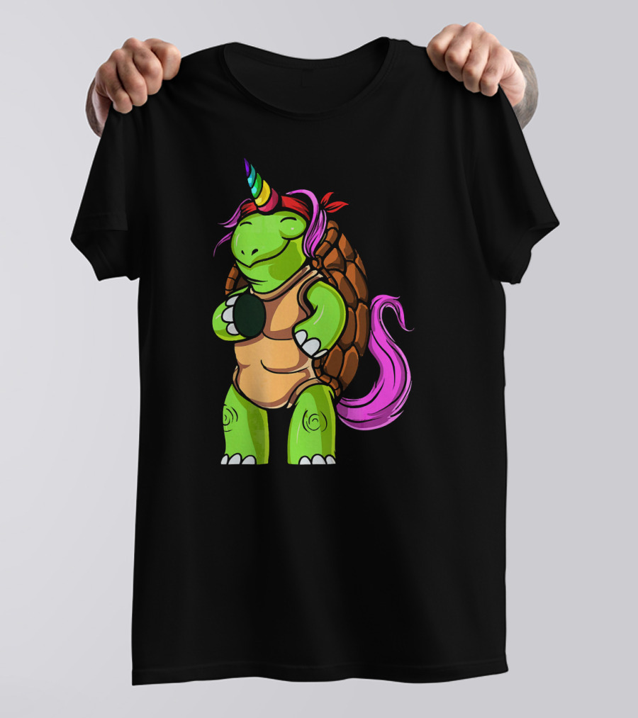 Magical Funny Turtle Tortoise With Unicorn Horn And Rainbow Colors T-Shirt