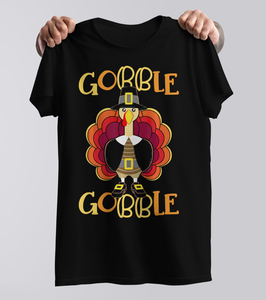 Gobble Gobble Cute Turkey Pilgrim Thanksgiving T-Shirt