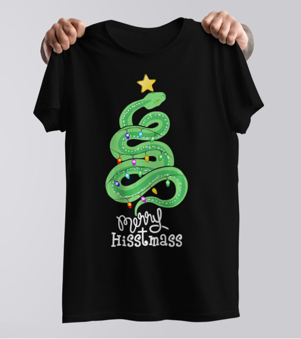 Merry Hisstmass Python Snake With Christmas Lights T-Shirt