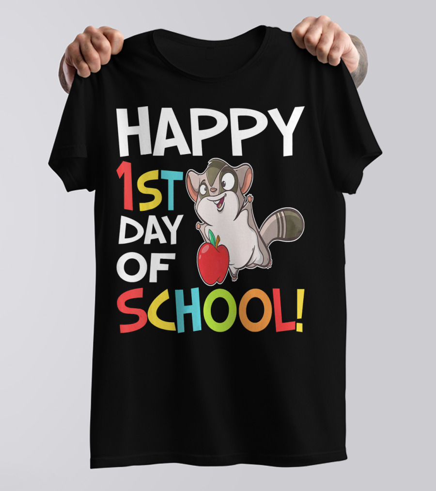 Happy 1st Day Of School With Fun Cartoon Character And Apple T-Shirt