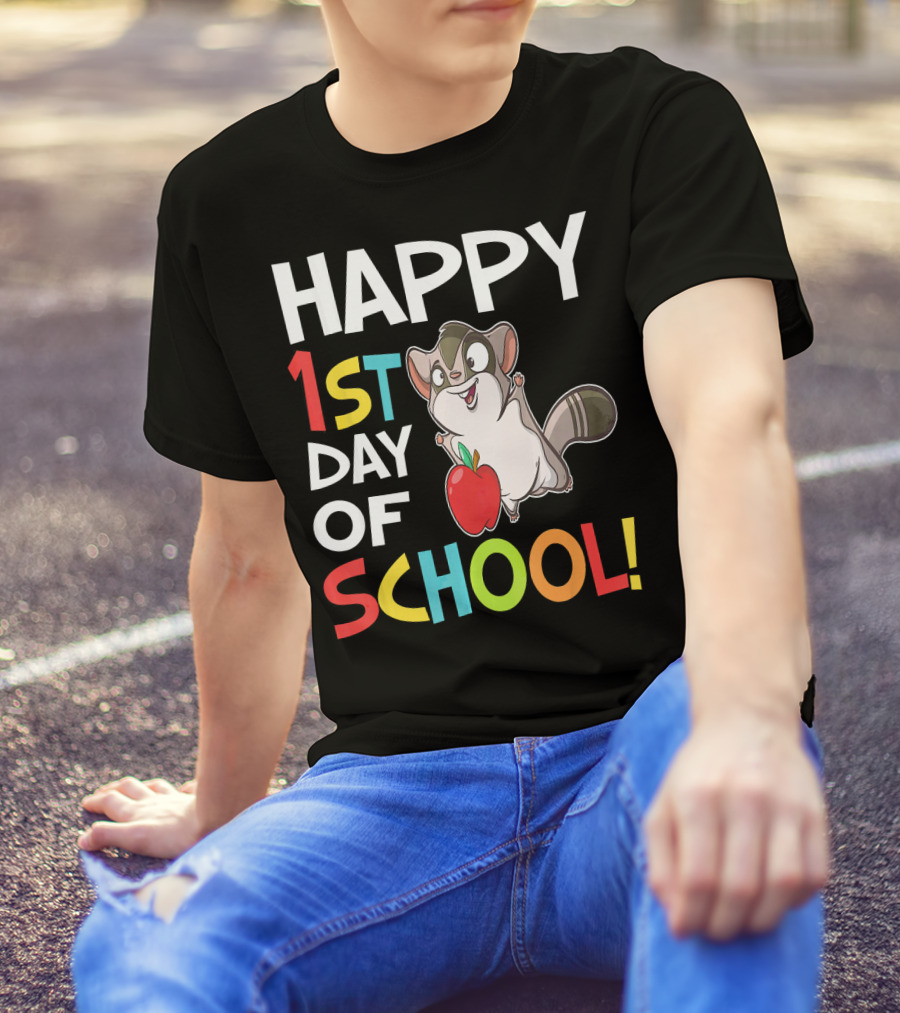 Happy 1st Day Of School With Fun Cartoon Character And Apple T-Shirt