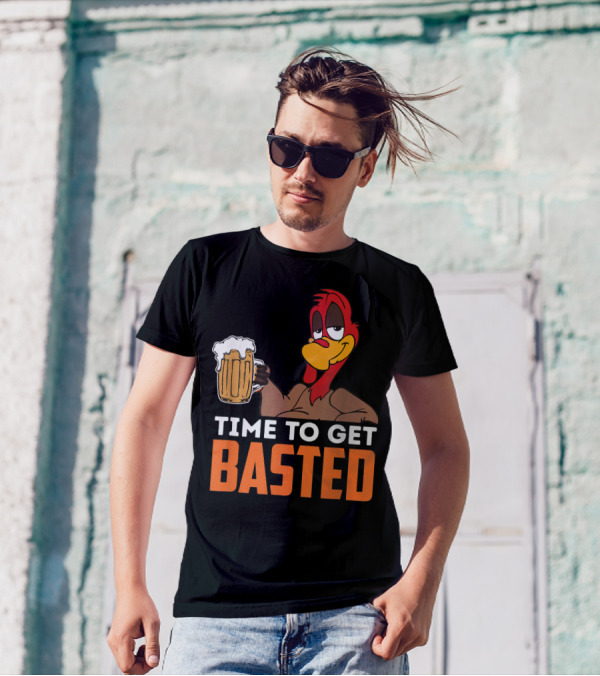 Thanksgiving Turkey With Beer Funny Time To Get Basted T-Shirt