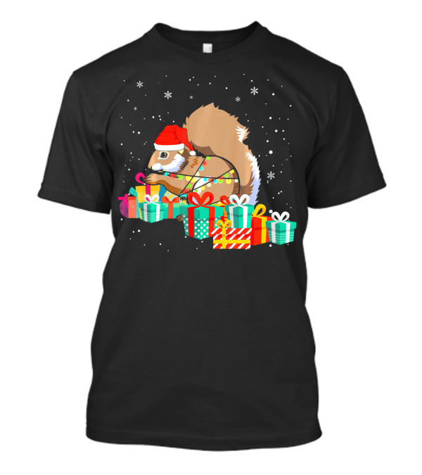 Squirrel With Santa Hat And Christmas Presents Lights T-Shirt