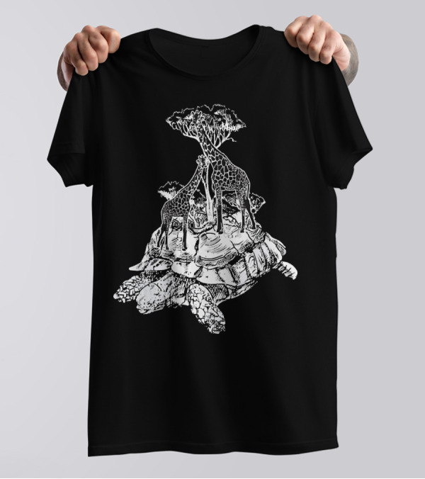 Giraffes Tortoise Turtle Tree Cool Zoo T-Shirt