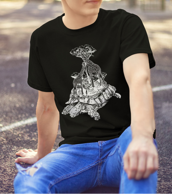 Giraffes Tortoise Turtle Tree Cool Zoo T-Shirt