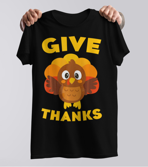 Give Thanks Happy Turkey Day Cute Cartoon Bird T-Shirt