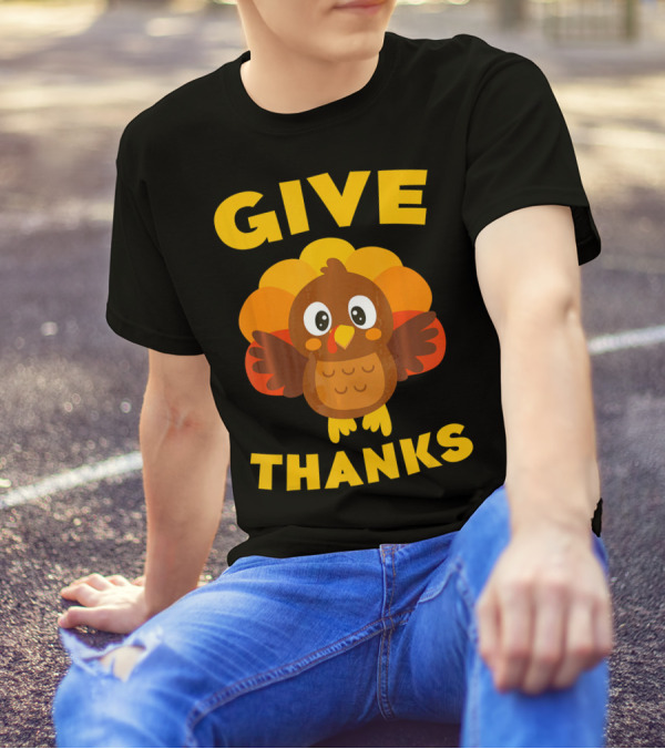Give Thanks Happy Turkey Day Cute Cartoon Bird T-Shirt