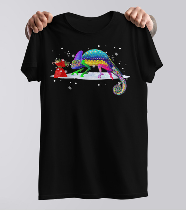 Chameleon Santa Hat Snow Christmas Fun T-Shirt