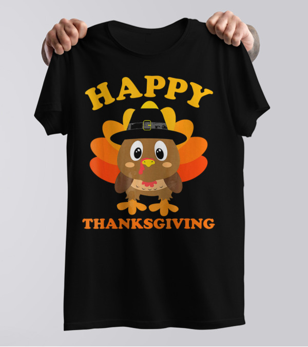 Happy Thanksgiving Pilgrim Hat Turkey T-Shirt