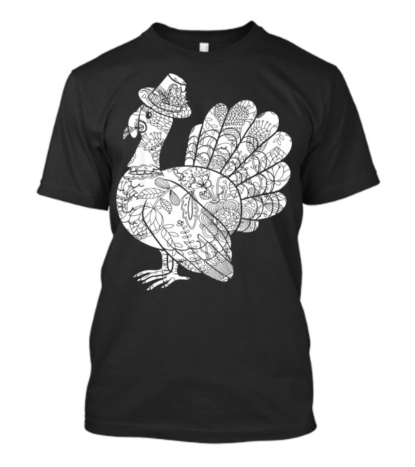 Floral Patterned Turkey With Top Hat T-Shirt
