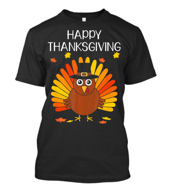 Happy Thanksgiving Day Turkey Pilgrim With Colorful Leaves T-Shirt