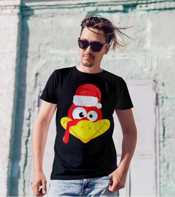 Funny Turkey Face Cute Santa Hat T-Shirt