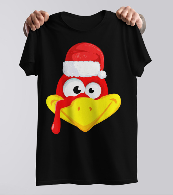 Funny Turkey Face Cute Santa Hat T-Shirt