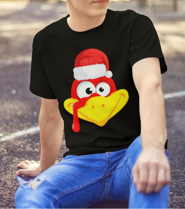 Funny Turkey Face Cute Santa Hat T-Shirt