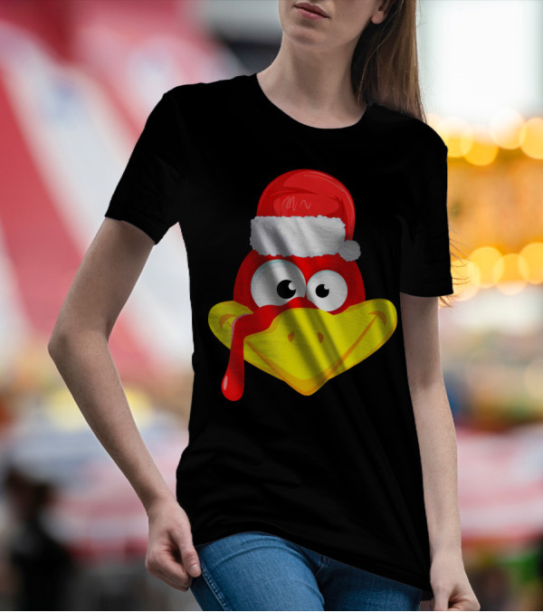 Funny Turkey Face Cute Santa Hat T-Shirt