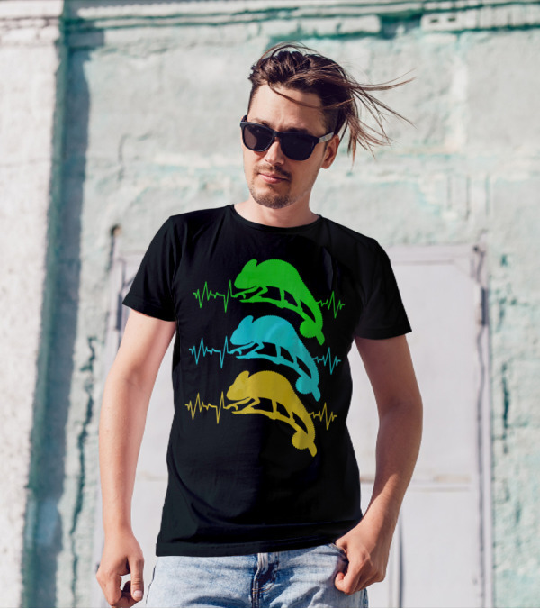 Heartbeat Chameleon Colorful Vibrant Pulses T-Shirt
