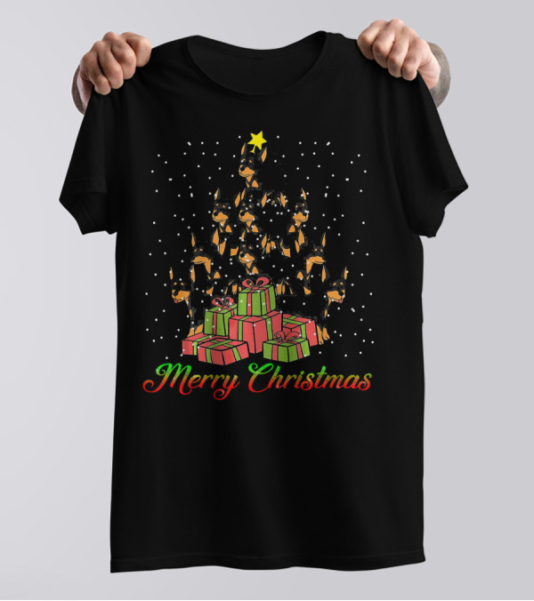 Merry Christmas Miniature Pinscher Dog Tree With Presents T-Shirt