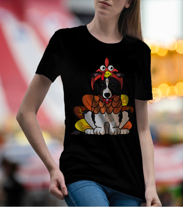 Funny Border Collie In Turkey Costume T-Shirt
