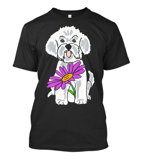 Smilenowtees Funny Bichon Frise Dog With Purple Flower T-Shirt
