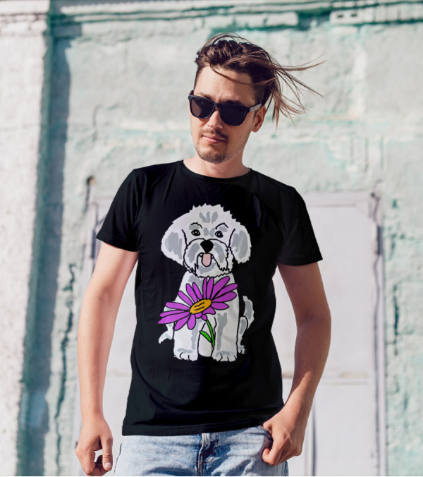Smilenowtees Funny Bichon Frise Dog With Purple Flower T-Shirt