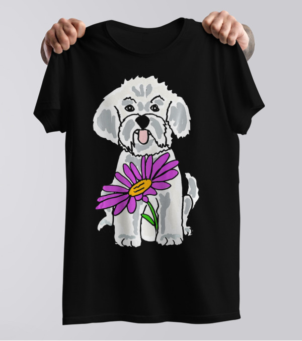 Smilenowtees Funny Bichon Frise Dog With Purple Flower T-Shirt