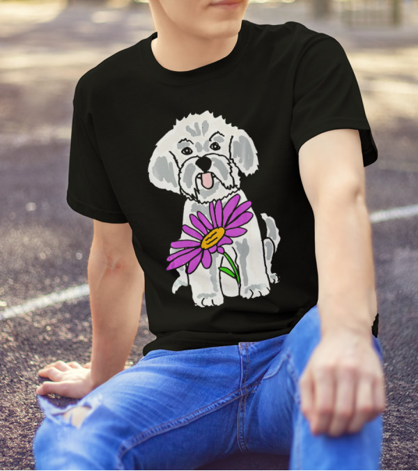 Smilenowtees Funny Bichon Frise Dog With Purple Flower T-Shirt