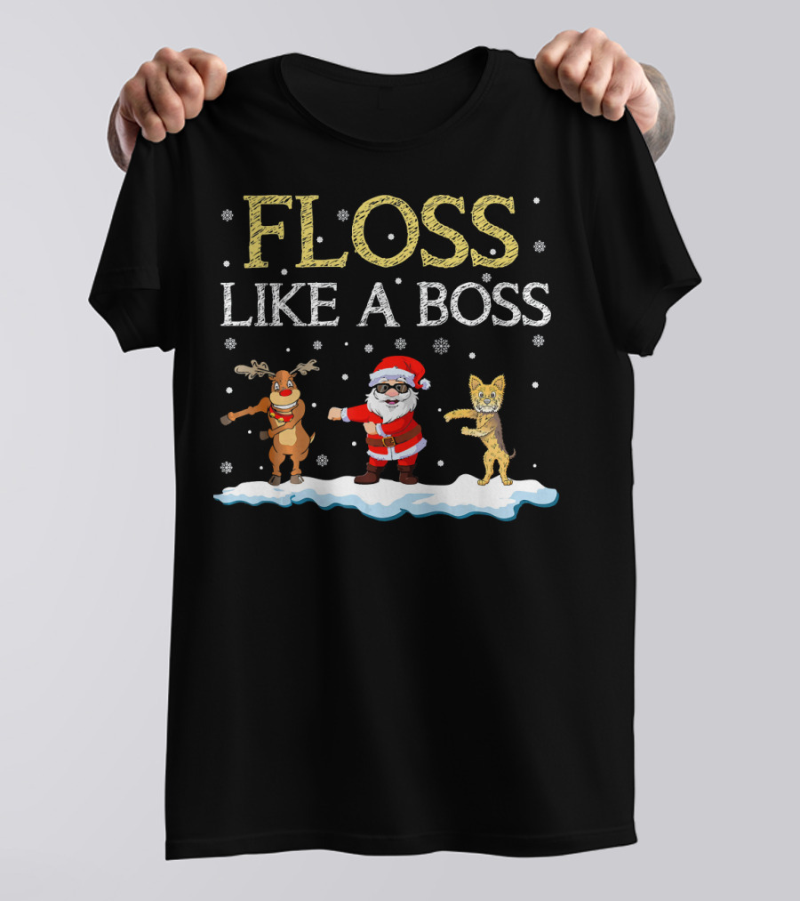Floss Like A Boss Santa Reindeer Yorkie Christmas Dance T-Shirt