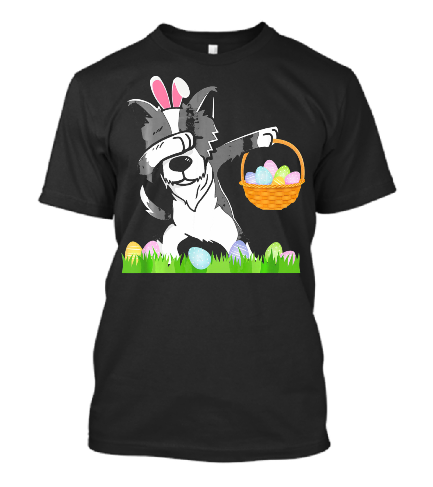 Happy Border Collie Bunny Dabbing Dab Easter Egg Basket T-Shirt