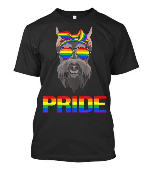 Pride Funny Hanging With Giant Schnauzer Rainbow Bandana Sunglasses T-Shirt
