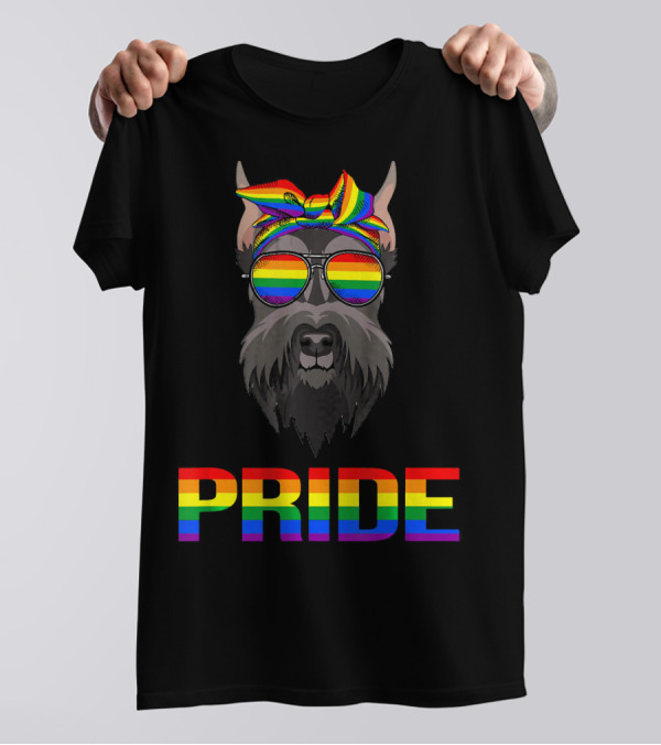 Pride Funny Hanging With Giant Schnauzer Rainbow Bandana Sunglasses T-Shirt