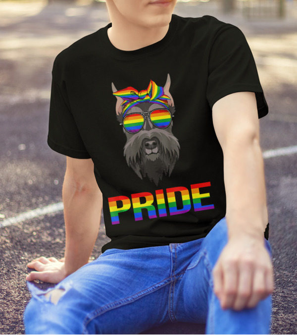 Pride Funny Hanging With Giant Schnauzer Rainbow Bandana Sunglasses T-Shirt